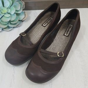 SKECHERS Brown Suede Wedge Mary Janes - Size 10